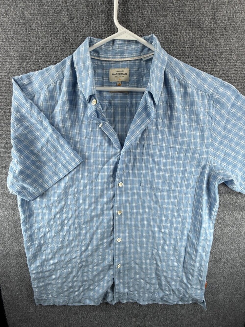 Quiksilver Comfort Short Sleeve Modal Polyester Plaid Waterman Large Blue Shirt